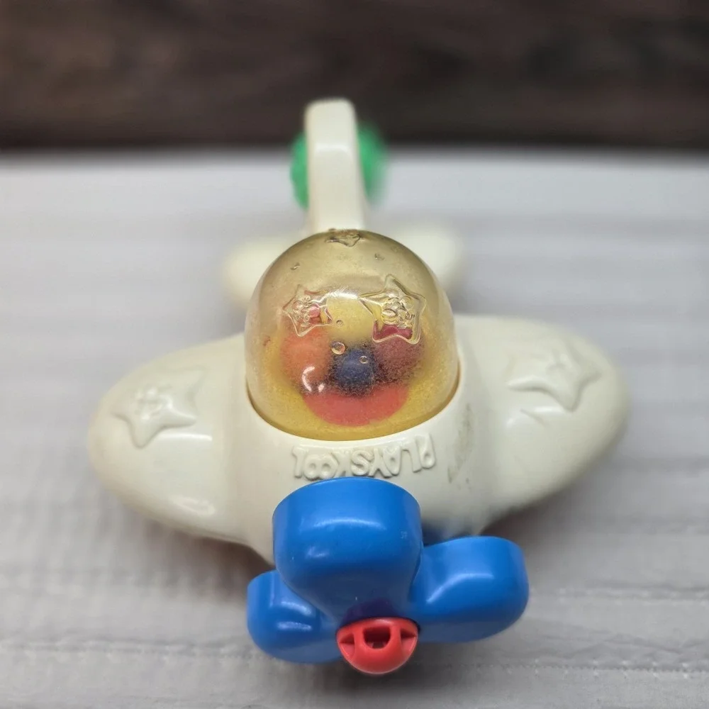 Vintage Playskool Toy Plane Airplane 1988 Yellow‎ Blue Rattle Retro
